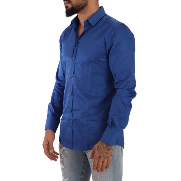 Dolce & Gabbana Blue MARTINI Cotton Slim Fit Formal Shirt - Picture 5 of 5